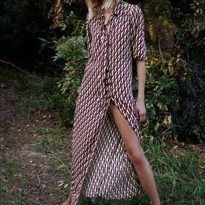 ZARA Long Geo Print Shirt Dress Size M New